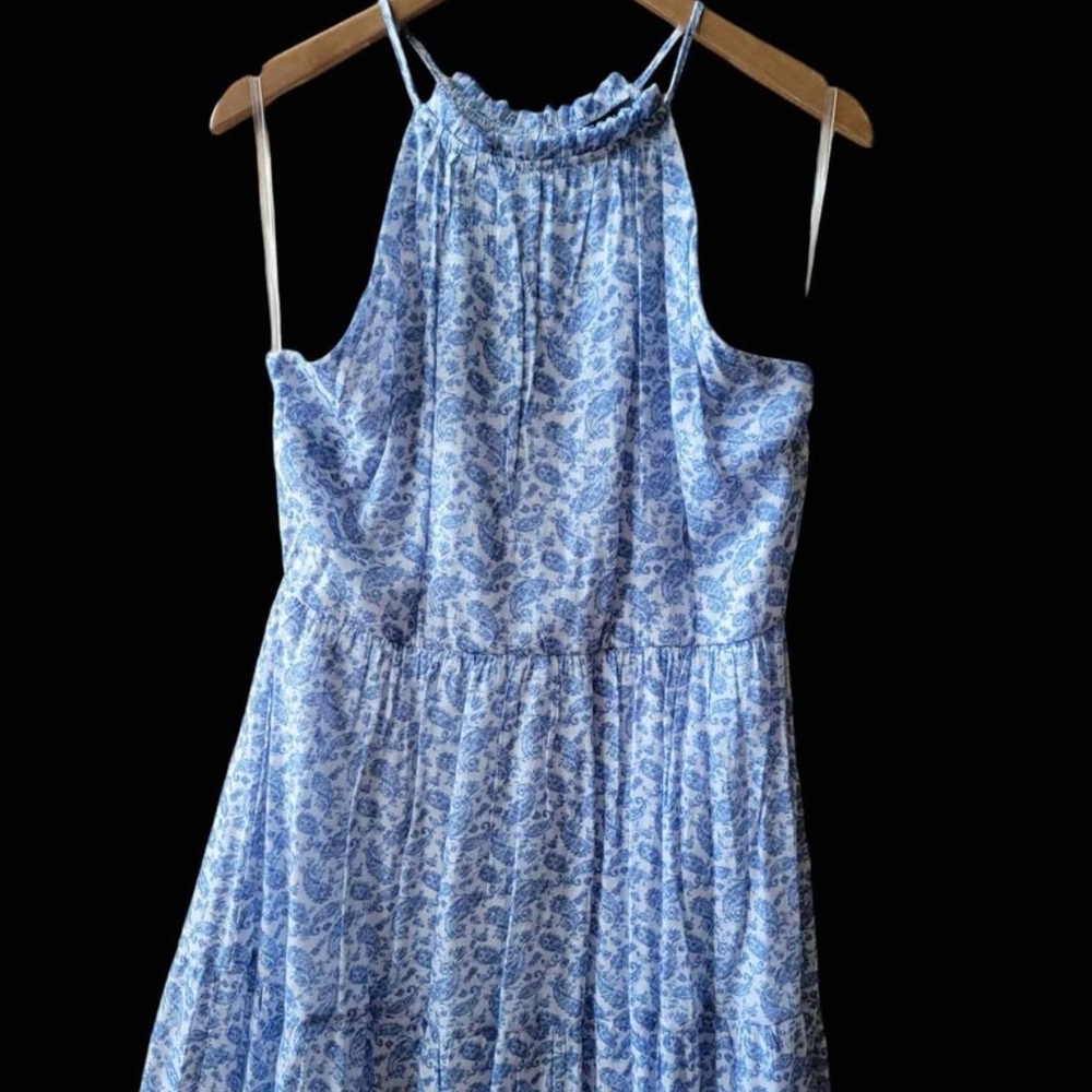 Blue Floral Halter Dress